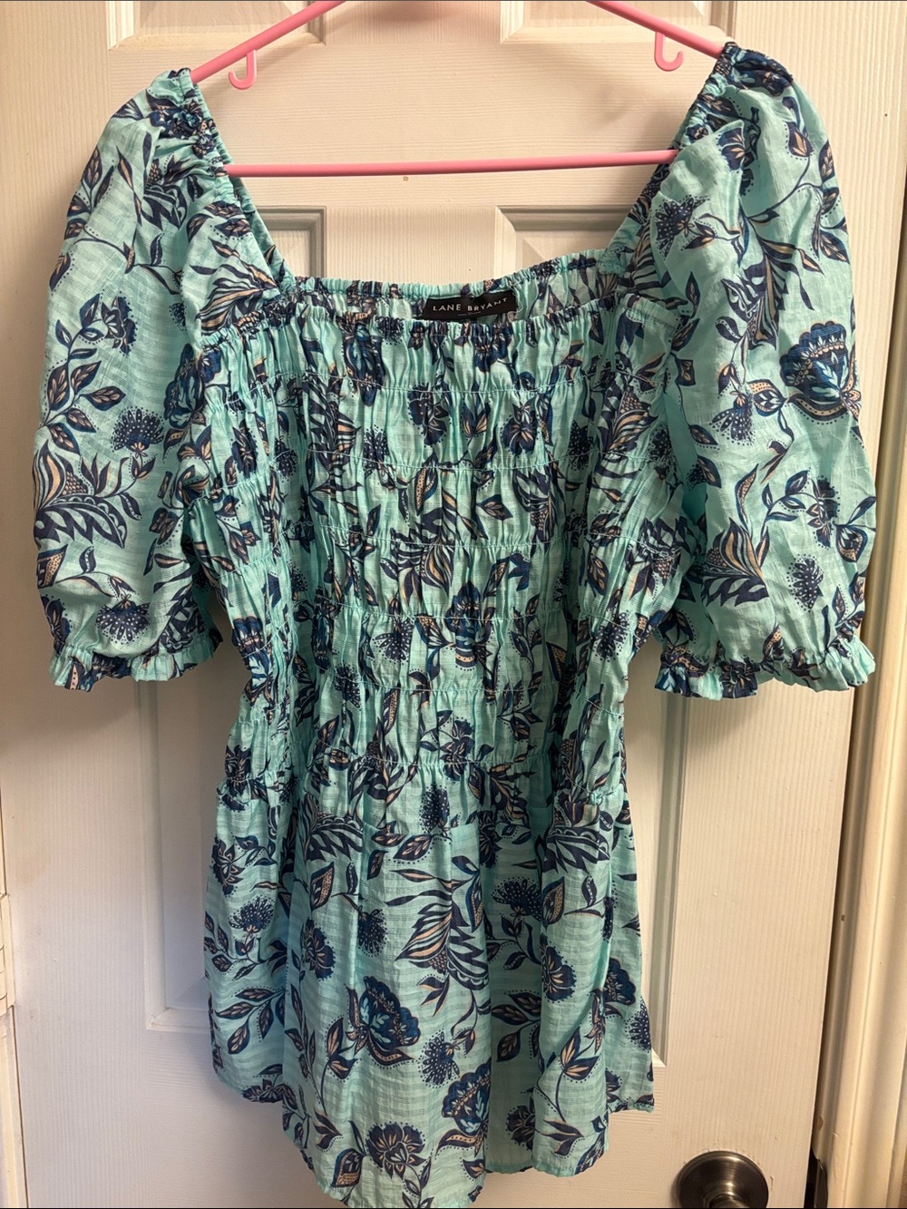 Lane Bryant Mint Green Floral Smocked Peasant Top